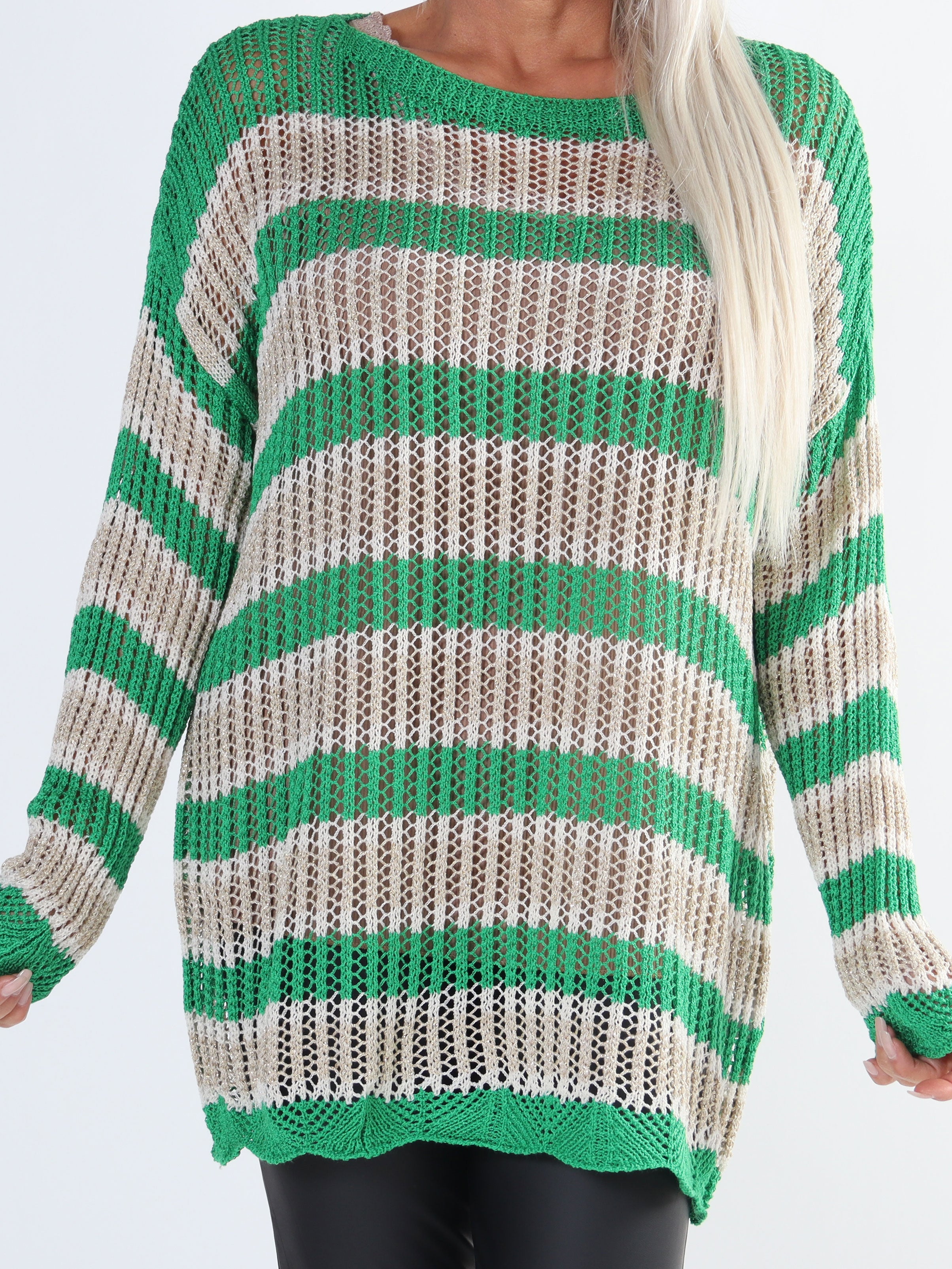 Ania - Plus size stribet strikbluse med huller